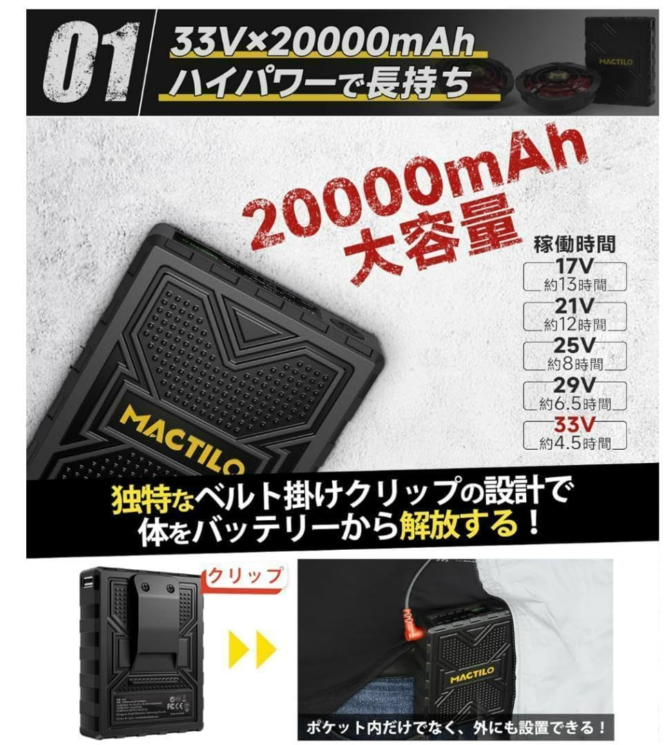 新品】ファンバッテリーセット 33V大容量バッテリー 爆風 空調作業服